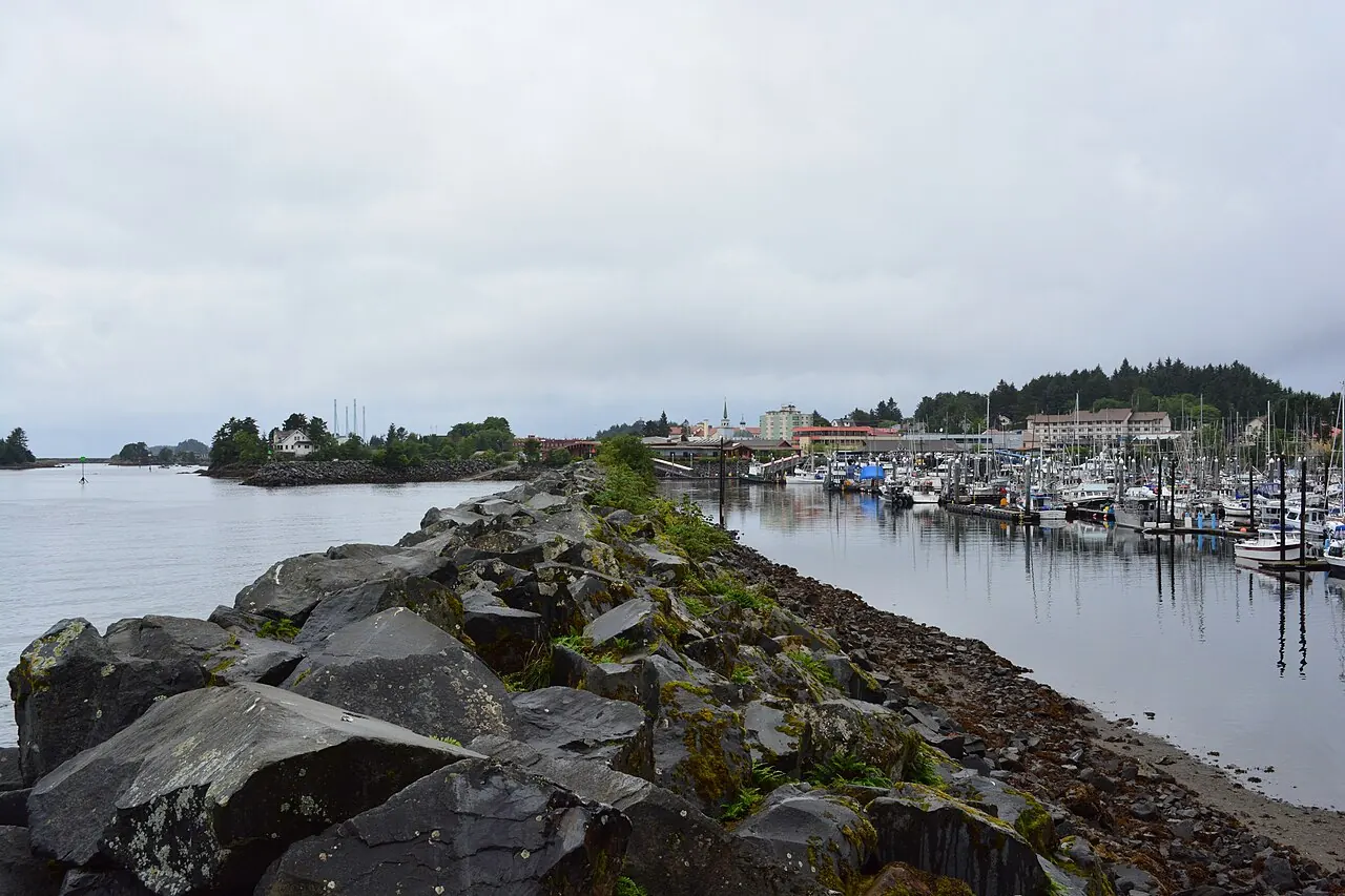 Sitka – Sitka, Alaska: Sitka, AK - breakwater, Crescent Harbor, and skyline 01