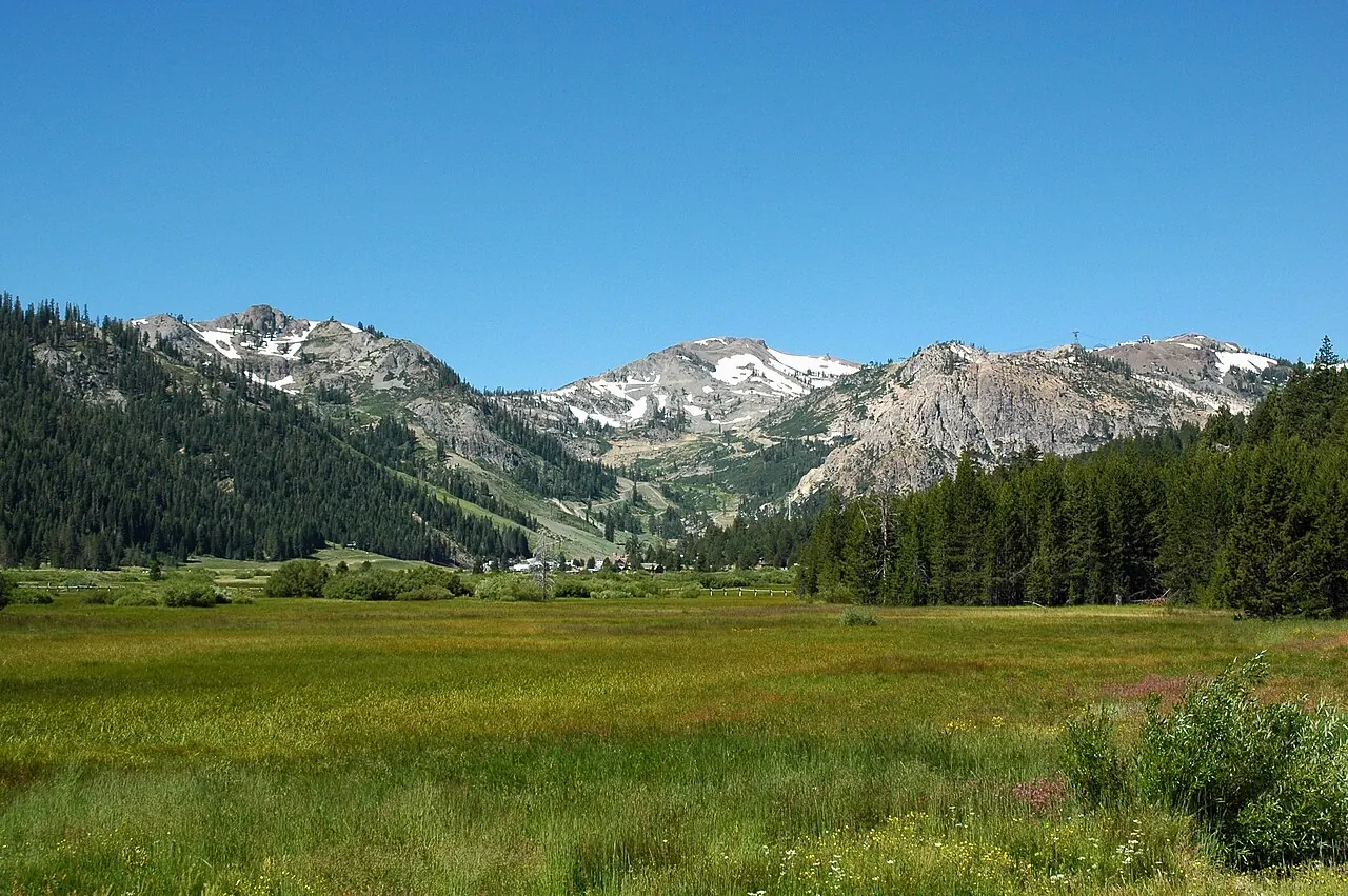 Olympic Valley – Olympic Valley, California: View over Olympic Meadow towards Olympic Valley, then Squaw Valley, from Olympic Valley Road
