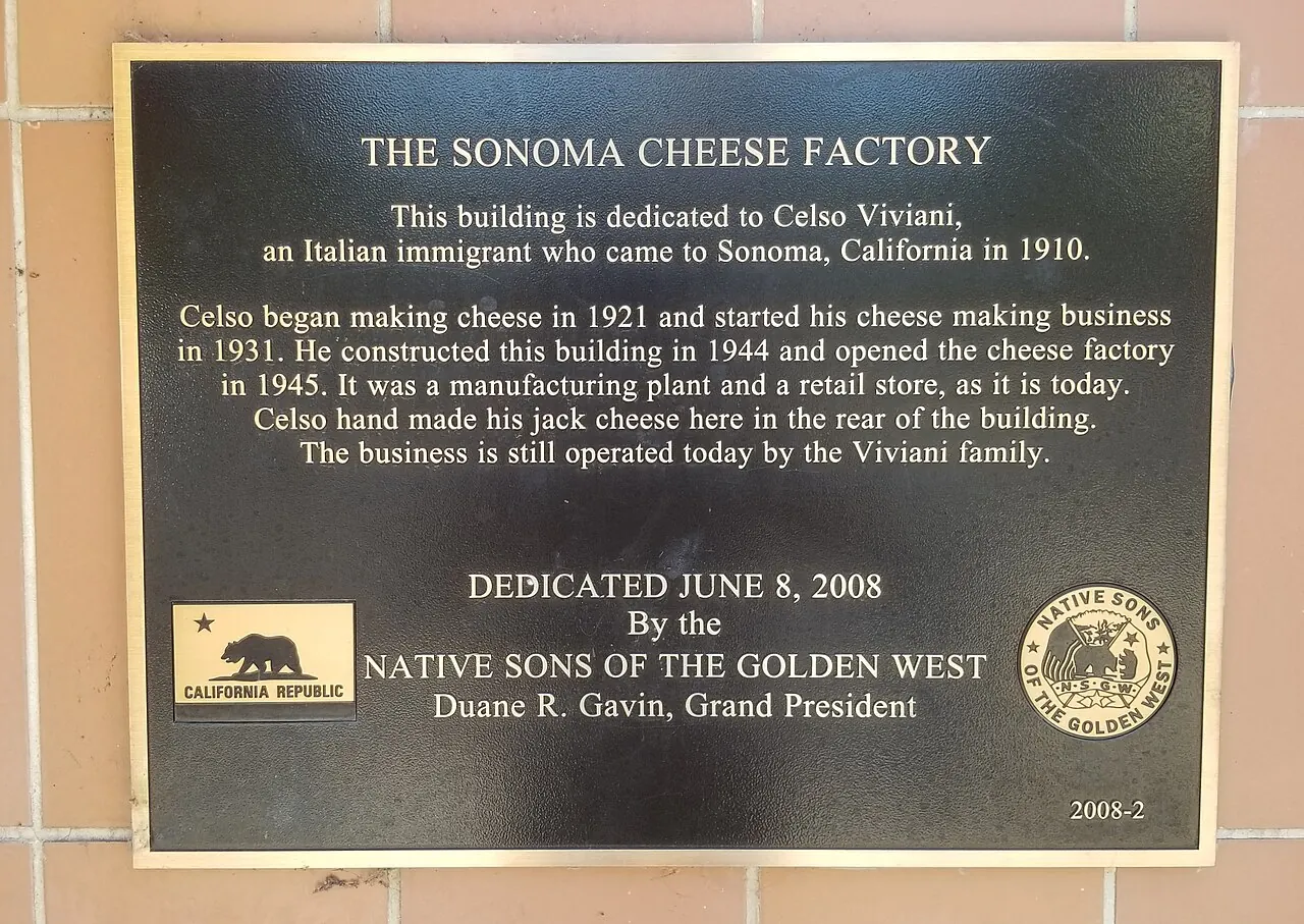 Sonoma – Sonoma, California: Plaque commemorating the Sonoma Cheese Factory, Sonoma, California