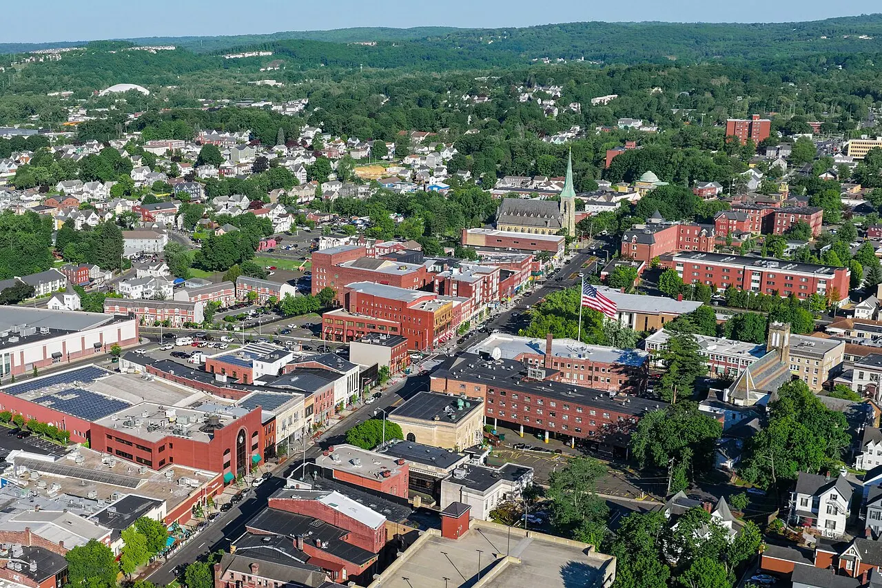 Danbury – Danbury, Connecticut: Danbury, Connecticut downtown aerial view