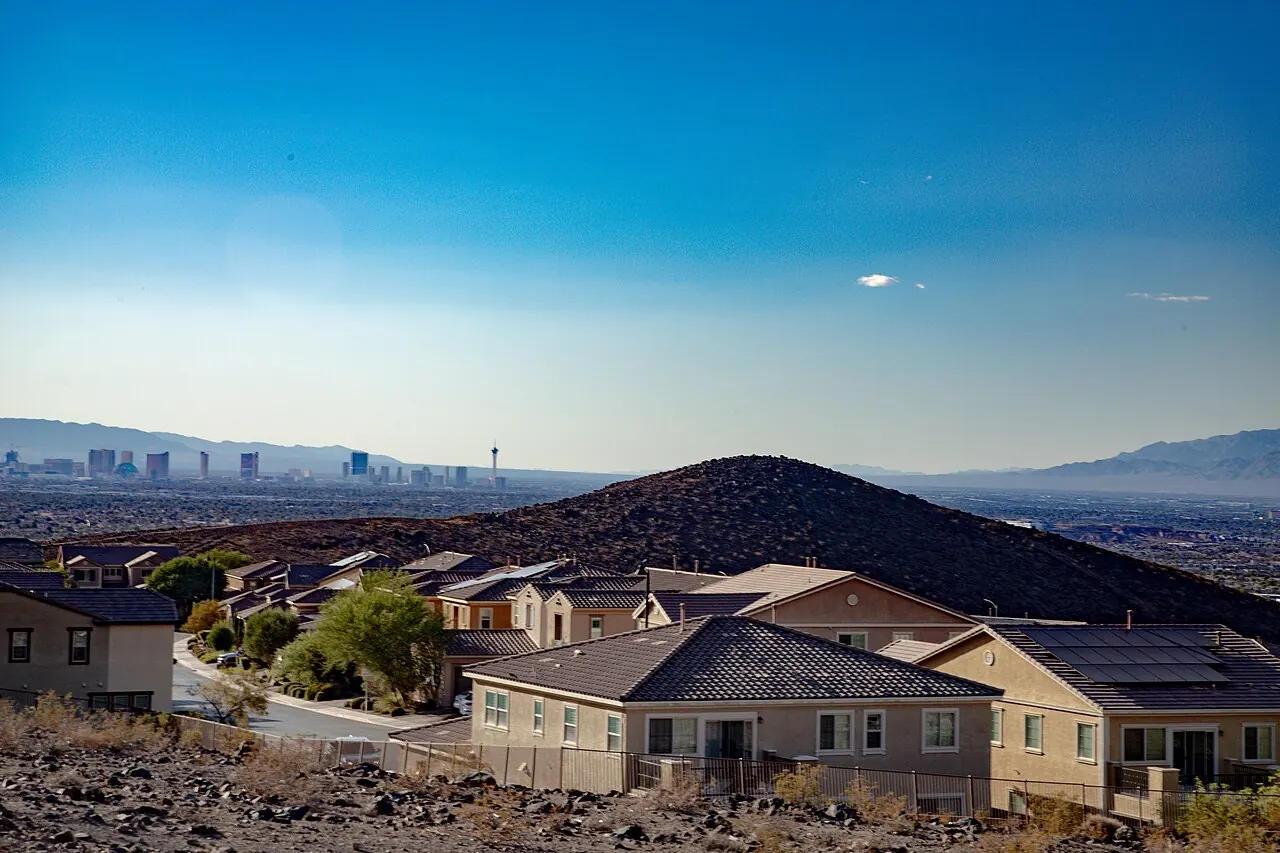 Henderson – Henderson, Nevada: Part of the Las Vegas skyline viewed from a higher vantage point within the McCullough Hills neighborhood of Henderson, N