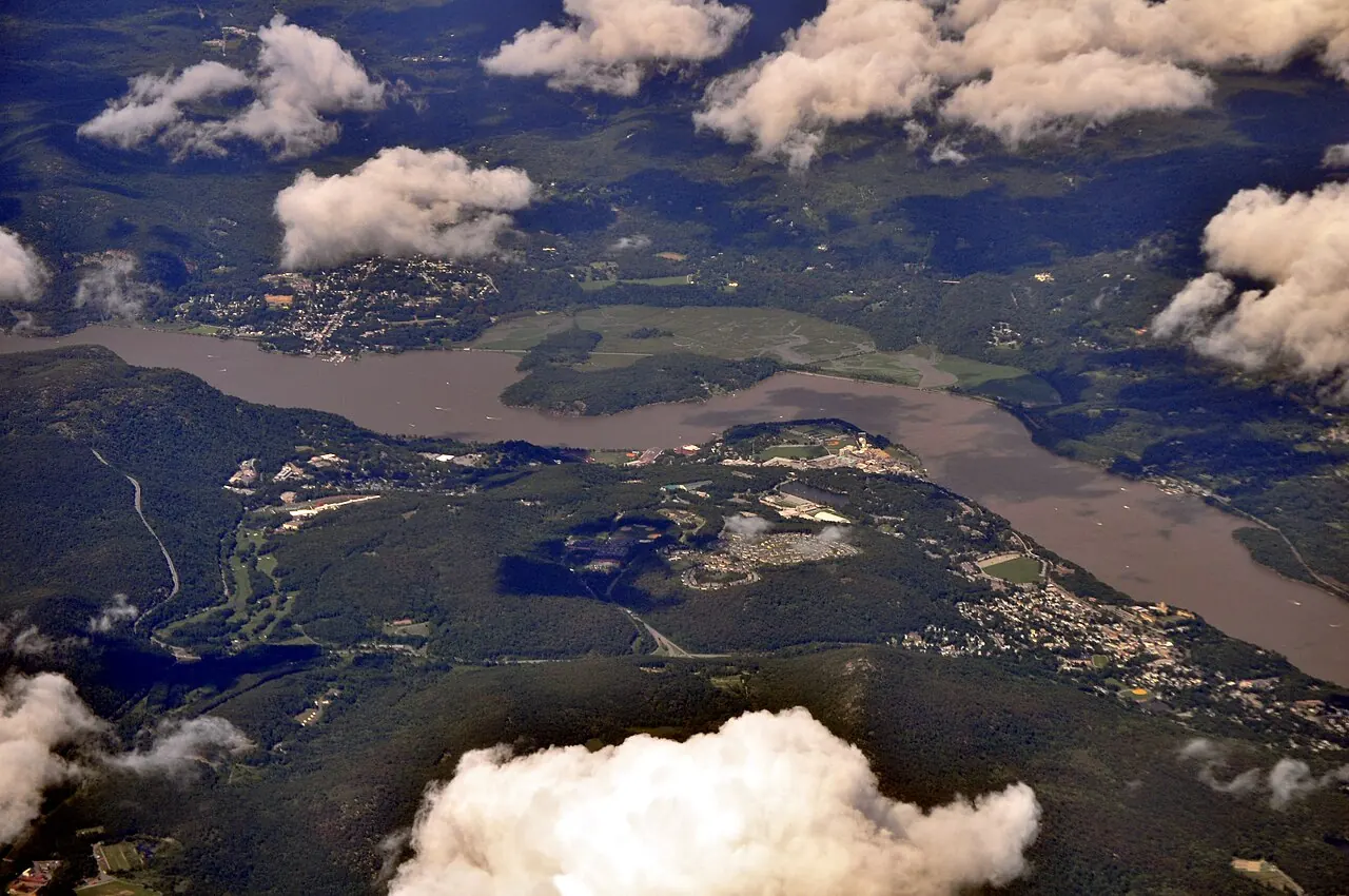 West Point – West Point, New York: Aerial view of West Point and Hudson River 02 - white balanced